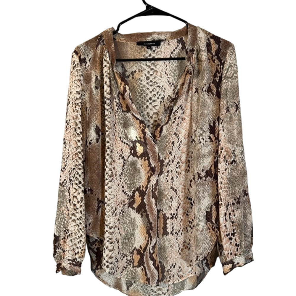 Olivaceous Brown & Pink Snakeskin Long Sleeve V-Neck Blouse Women Sz S